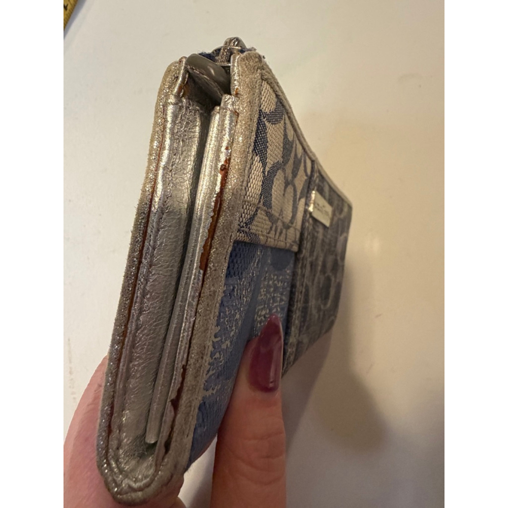 Women's Coach Blue Silver Patchwork Signature Zip… - image 5